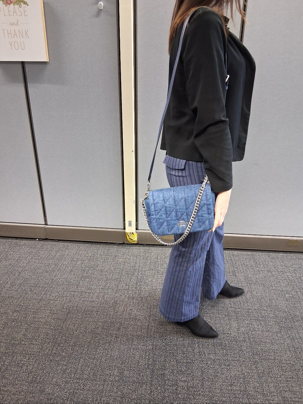 Coach Quilted Denim Shoulder Bag with Silver Chain - Picture 5 of 8